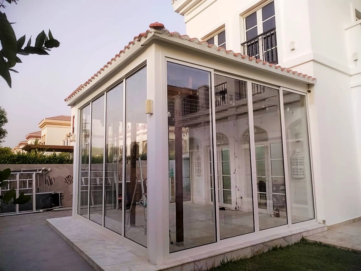 A modern glassroom extension.